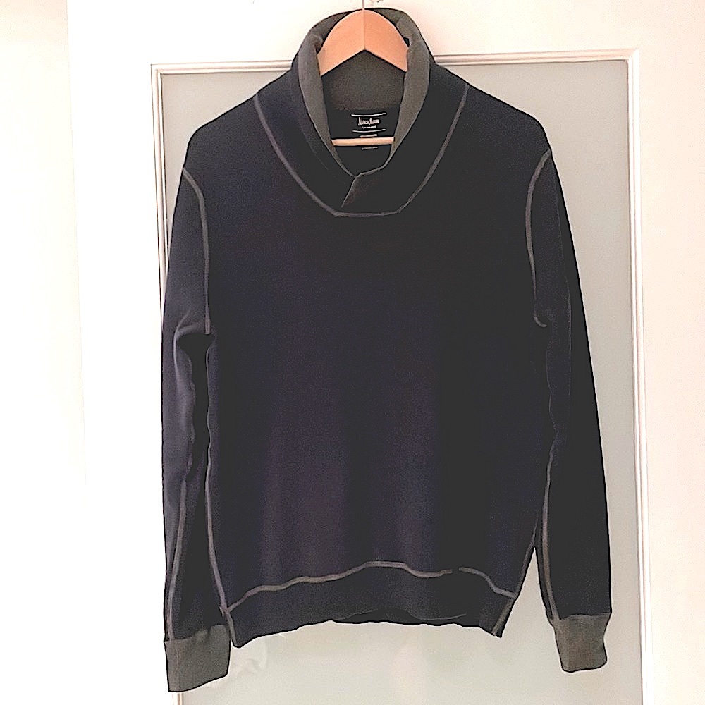 Neiman Marcus 100% Cashmere Pullover – Size M – Navy & Charcoal Trim